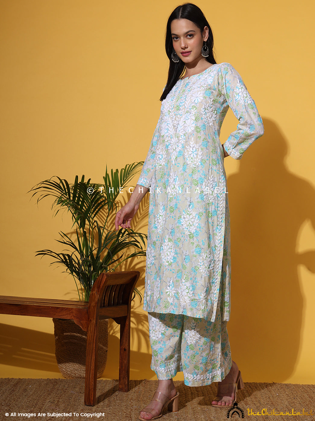 Green Meher Mulmul Cotton Chikankari Kurta Set