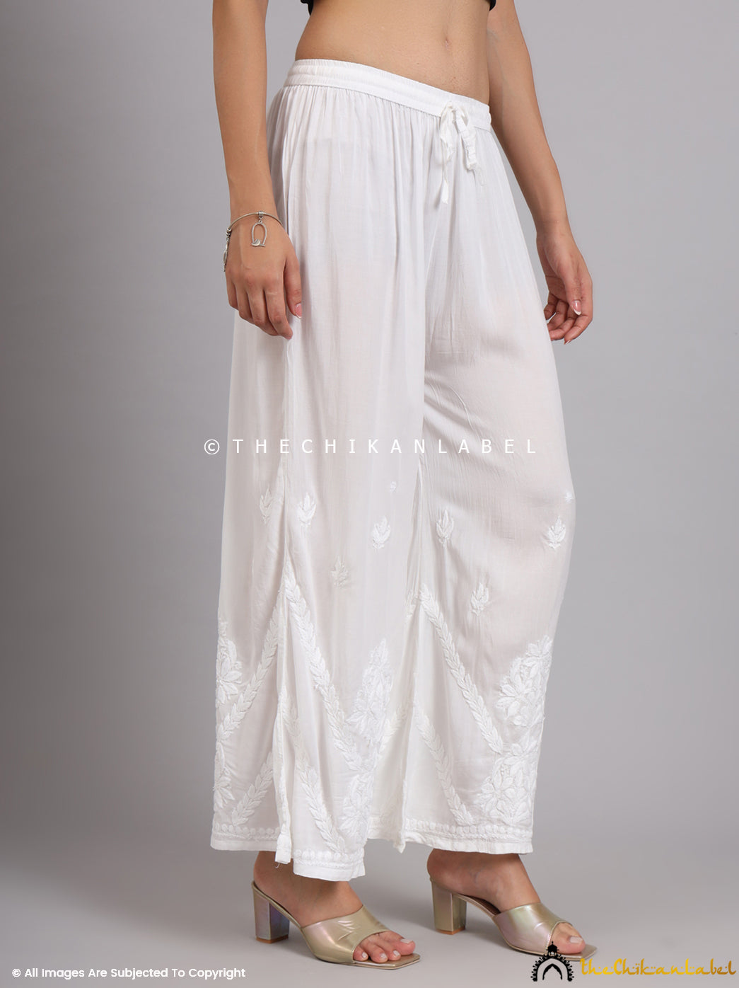 White Ena Modal Chikankari Straight Palazzo