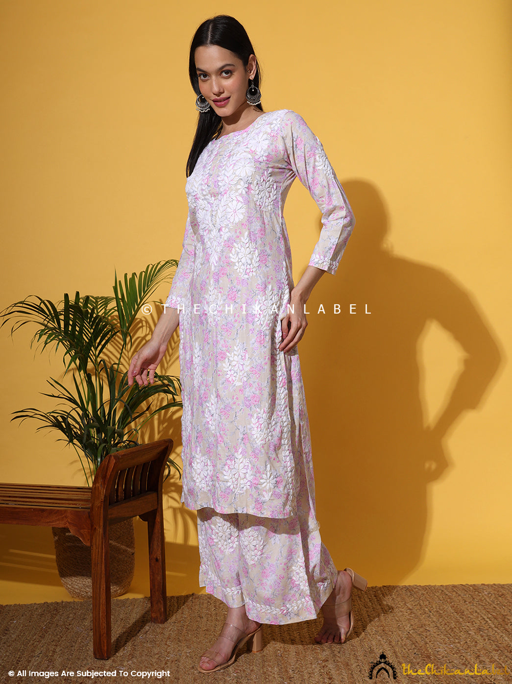 Pink Meher Mulmul Cotton Chikankari Kurta Set