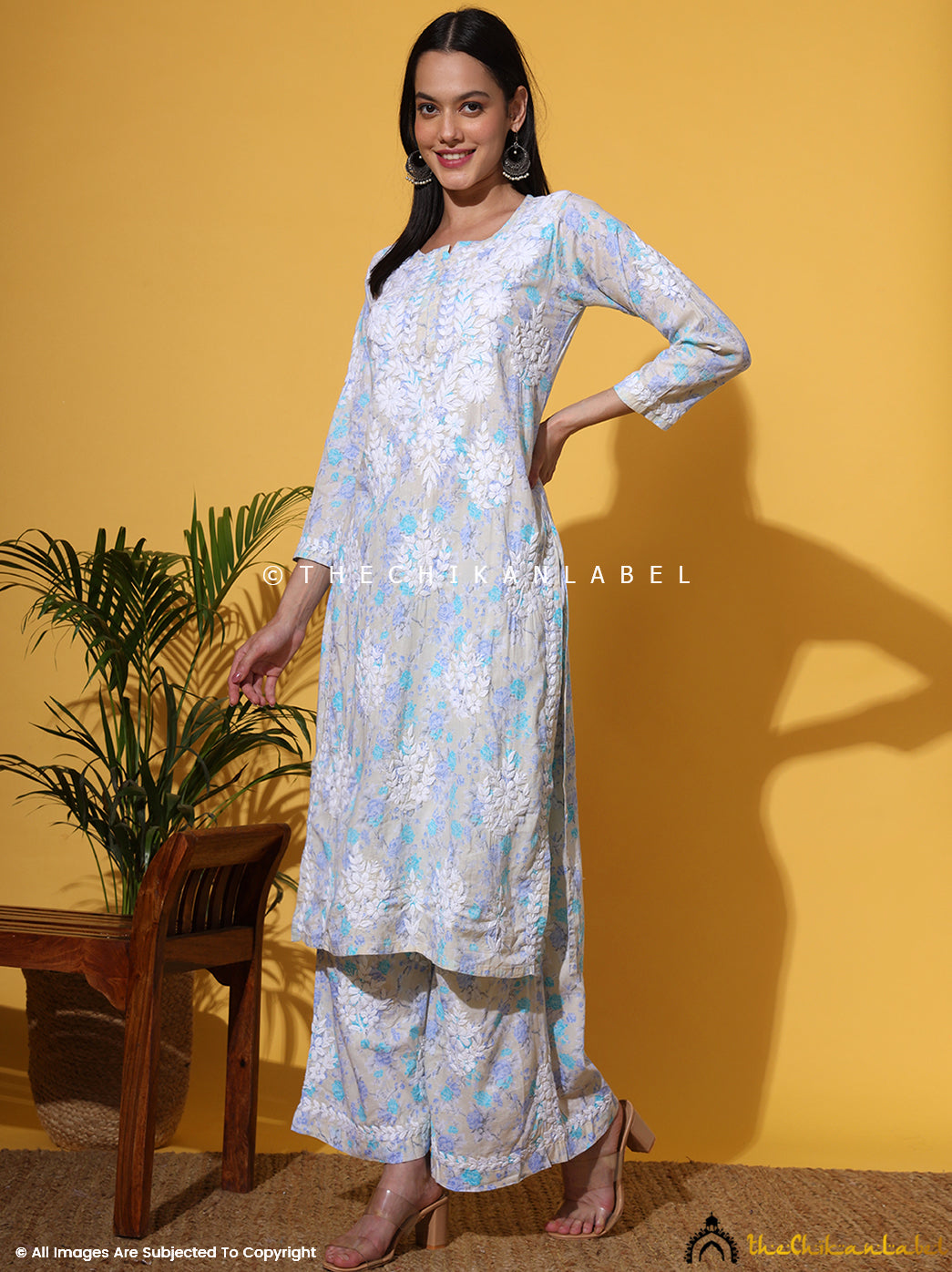 Blue Meher Mulmul Cotton Chikankari Kurta Set