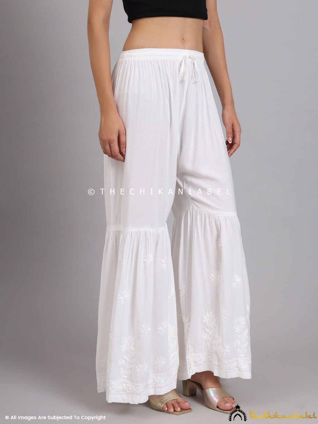 Idayat Modal Single Layer Chikankari Garara - White