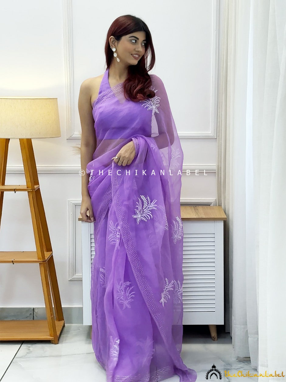 Avneet Kaur Lilac Eesha Organza Chikankari Saree