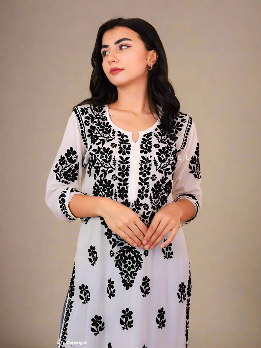 Black Sara Modal Chikankari Straight Kurti