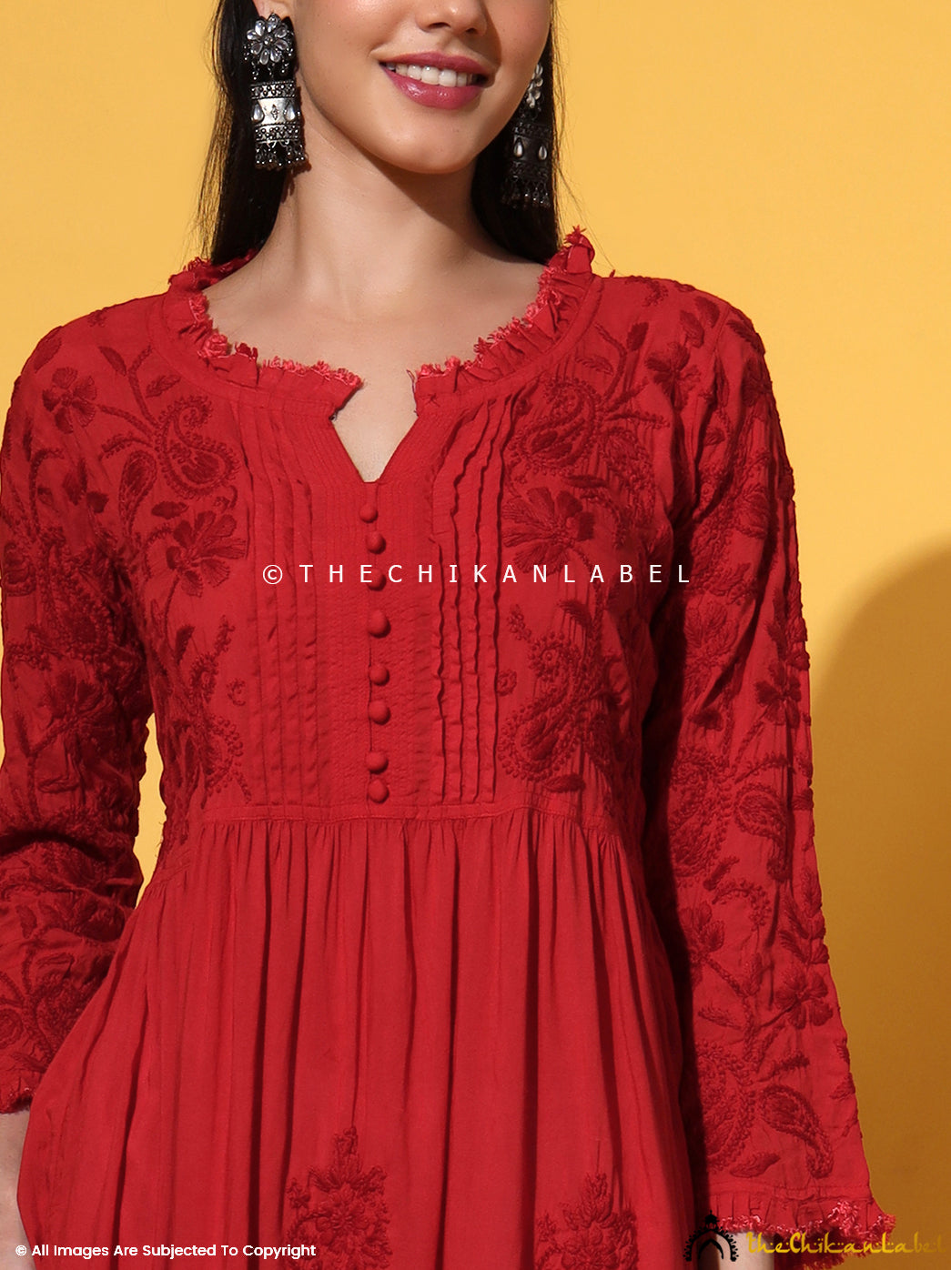 Red Titli Muslin Chikankari Anarkali