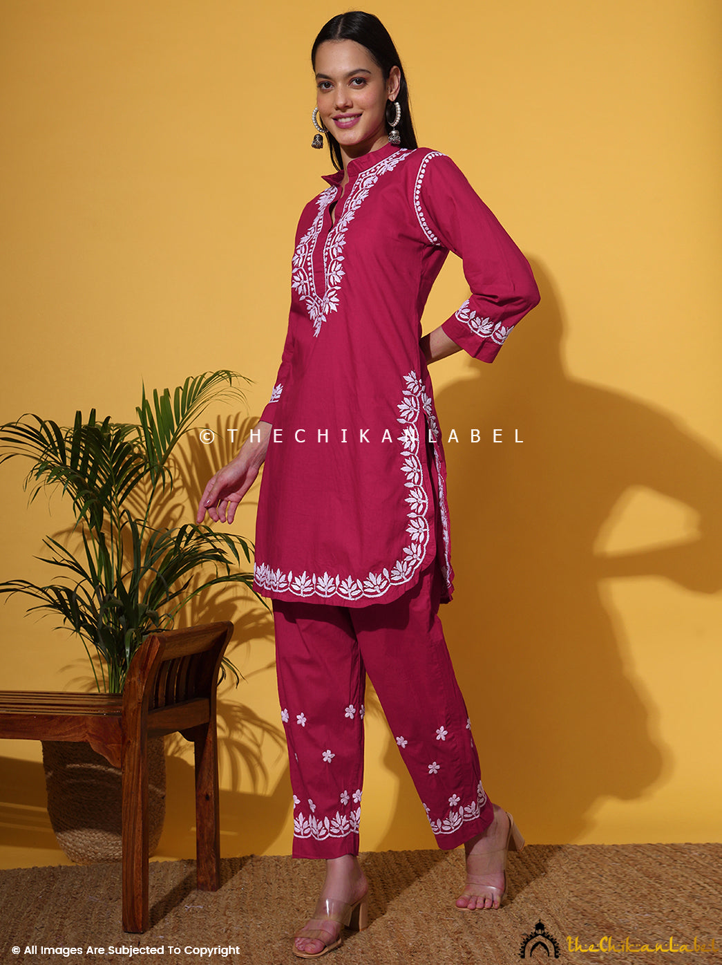 Rani Pink Rumi Organic Cotton Chikankari Kurta Set