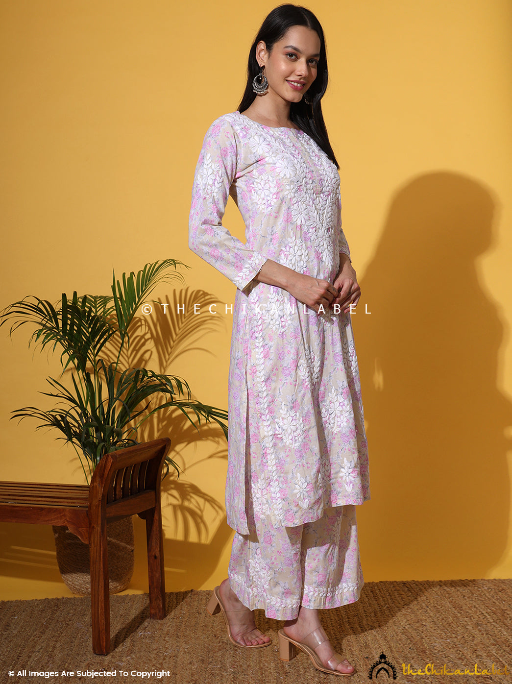 Pink Meher Mulmul Cotton Chikankari Kurta Set