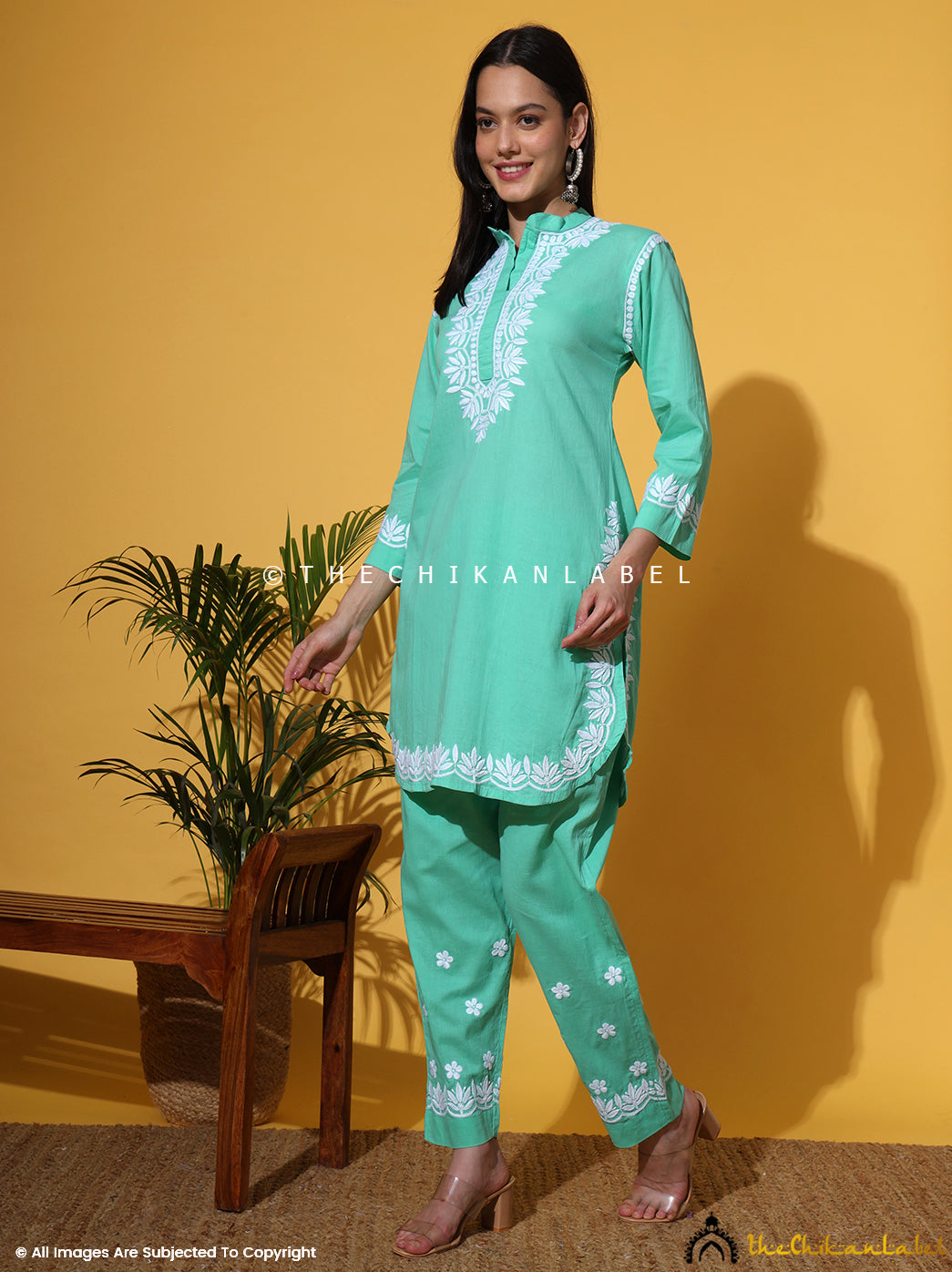 Green Rumi Organic Cotton Chikankari Kurta Set