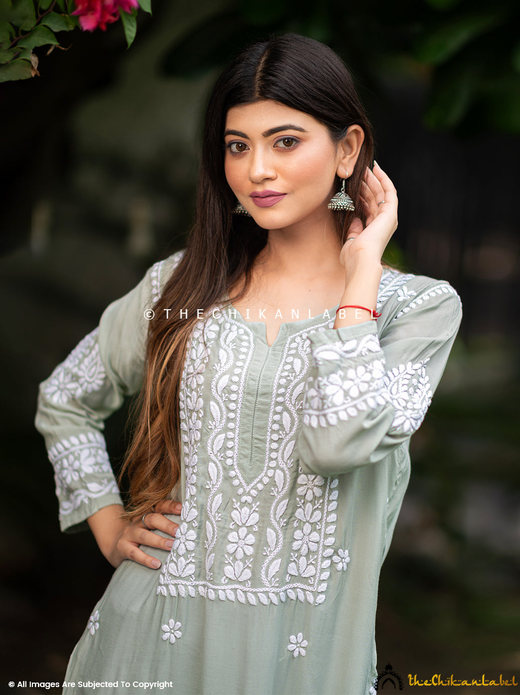 Pista Green Muslin Chikankari Straight Kurti