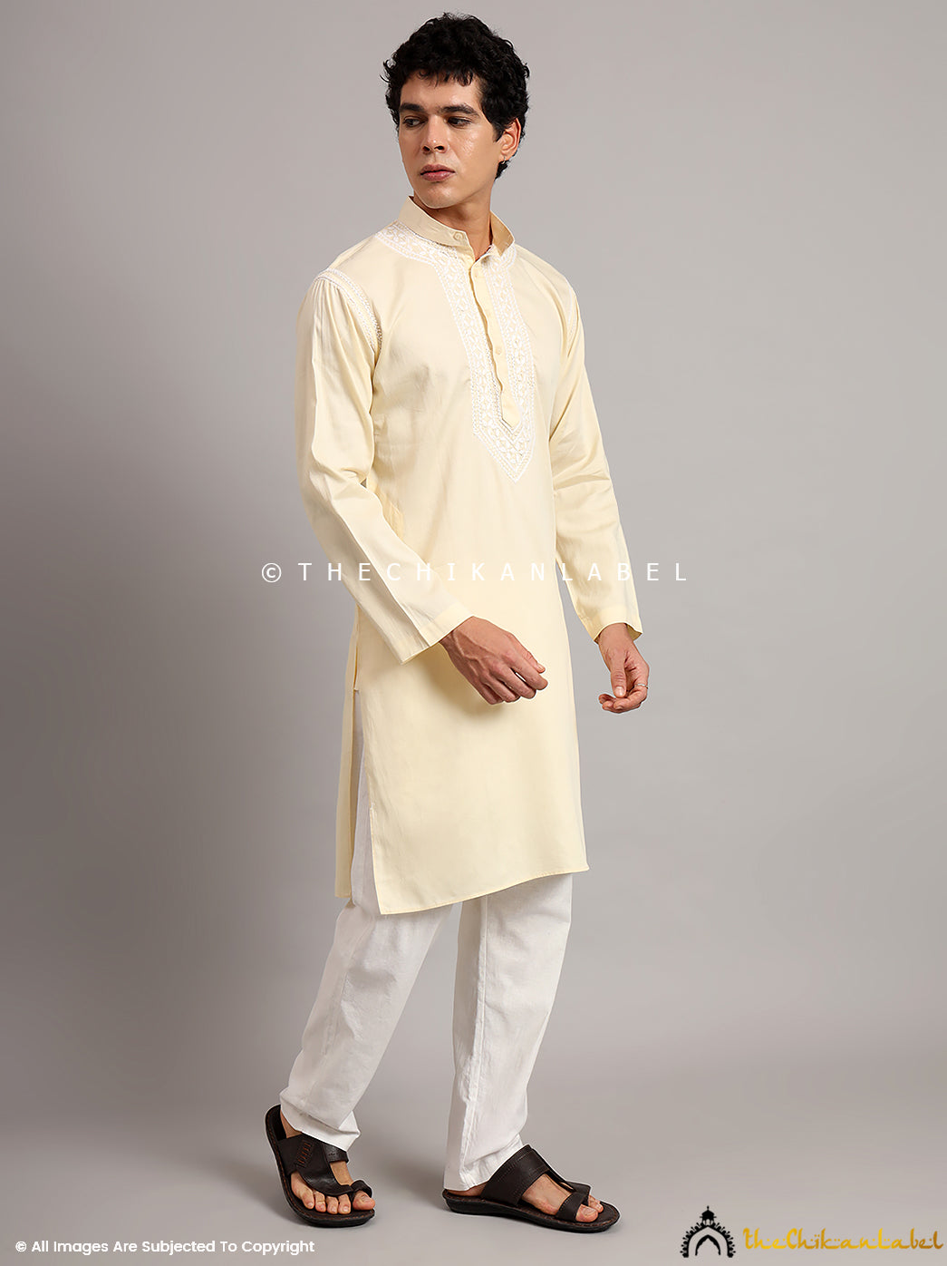 Yellow Uman Cotton Chikankari Men's Kurta