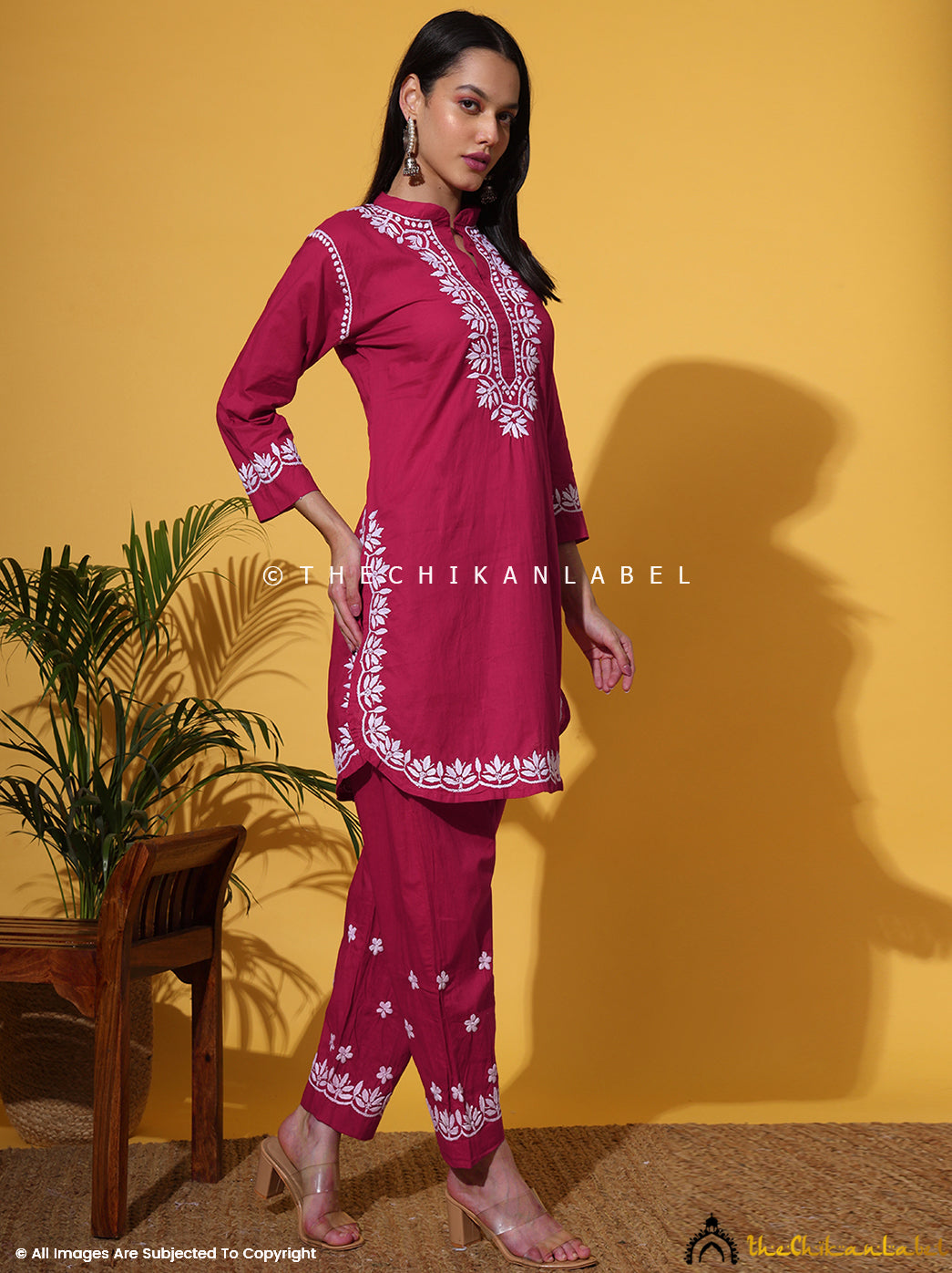 Rani Pink Rumi Organic Cotton Chikankari Kurta Set