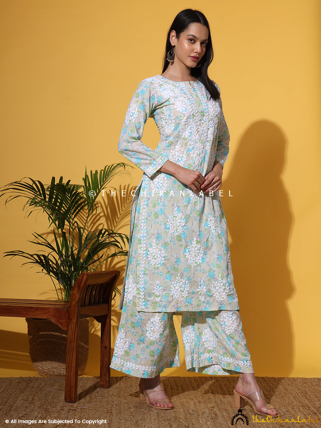 Green Meher Mulmul Cotton Chikankari Kurta Set