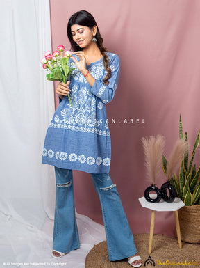 Ekaya Cambric Cotton Net Work Chikankari Tunic Top