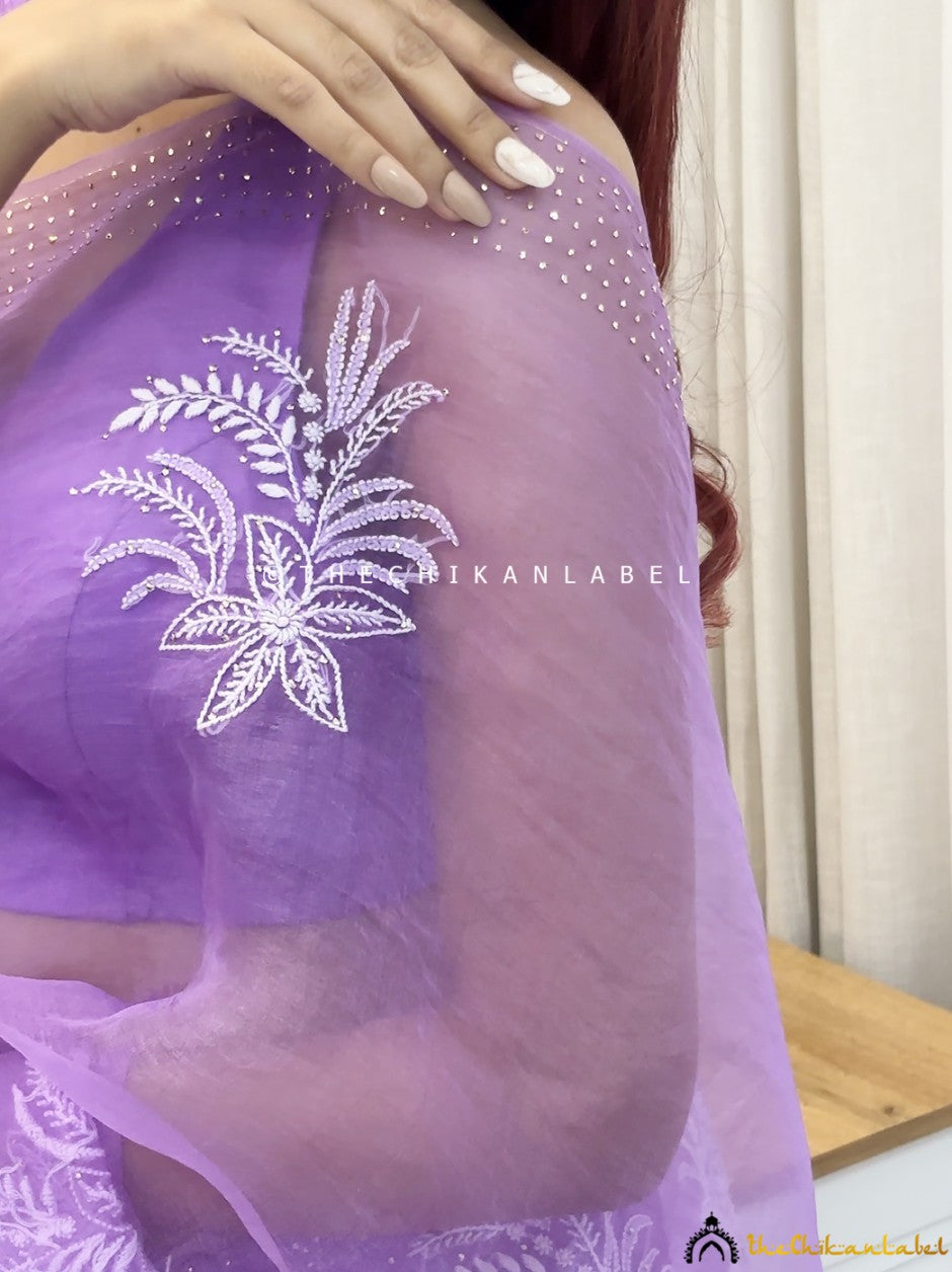 Avneet Kaur Lilac Eesha Organza Chikankari Saree