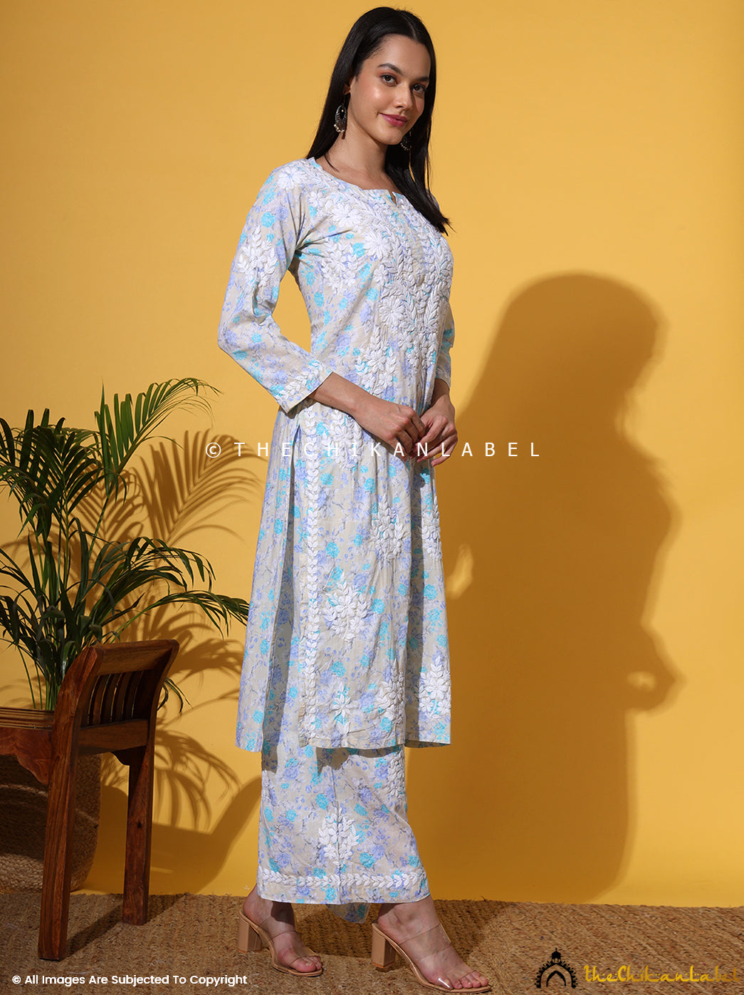 Blue Meher Mulmul Cotton Chikankari Kurta Set