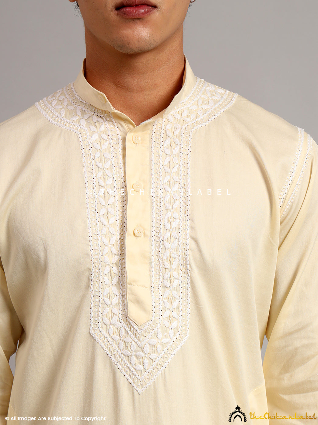 Yellow Uman Cotton Chikankari Men's Kurta