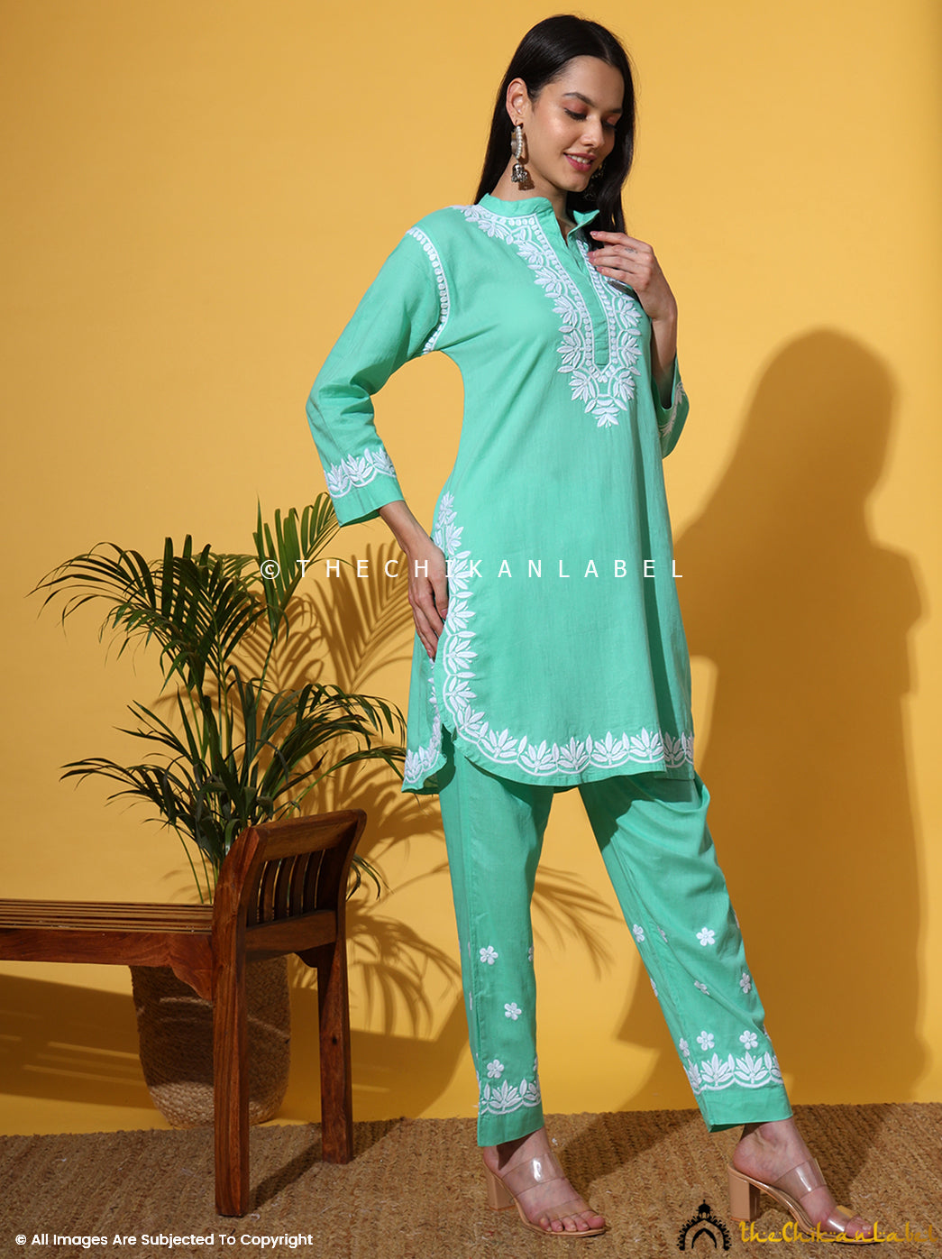 Green Rumi Organic Cotton Chikankari Kurta Set