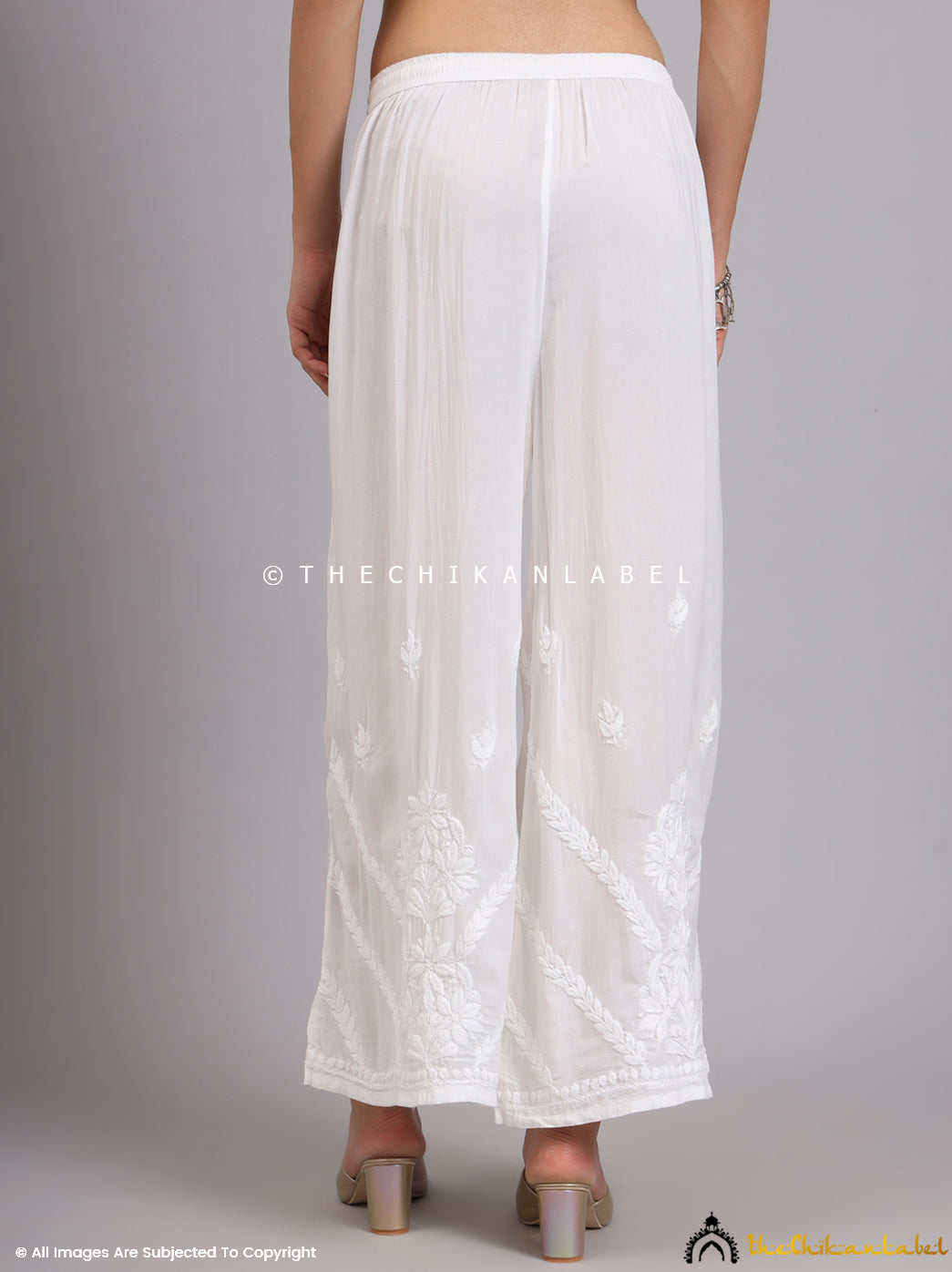 White Ena Modal Chikankari Straight Palazzo