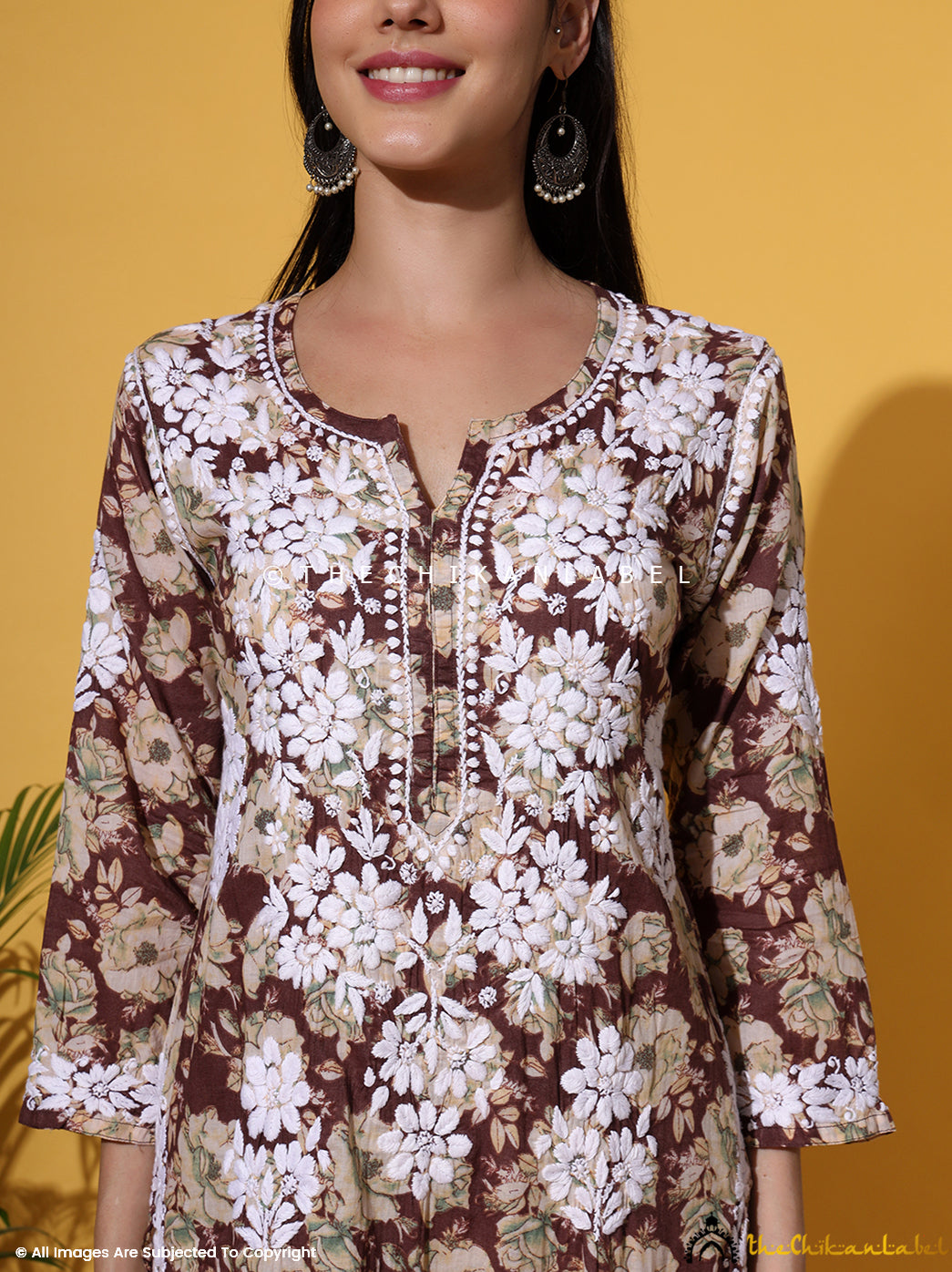 Brown Fara Mulmul Cotton Chikankari Kurta Set