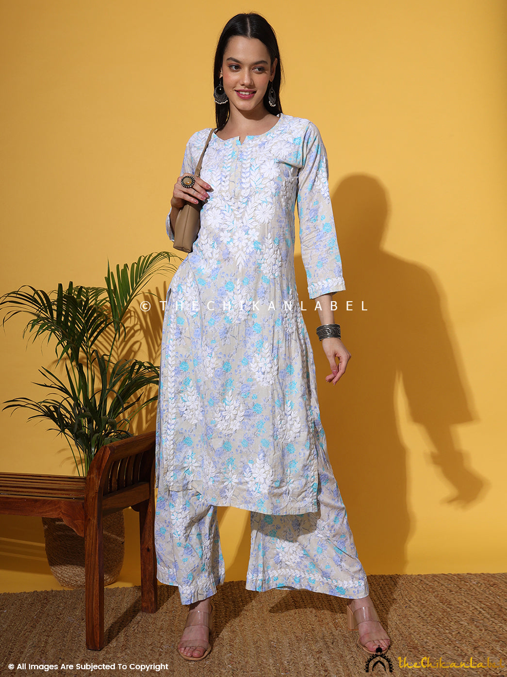 Blue Meher Mulmul Cotton Chikankari Kurta Set