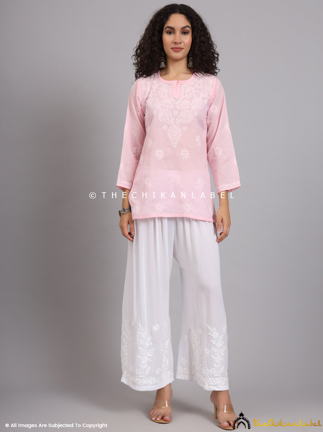Handcrafted chikankari on ankle-length palazzo