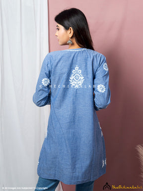 Ekaya Cambric Cotton Net Work Chikankari Tunic Top