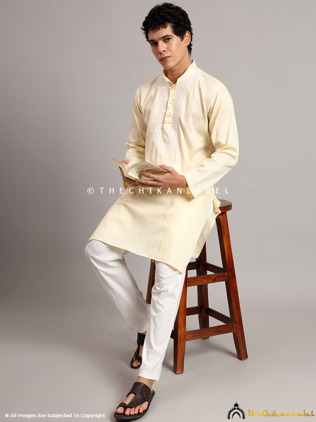 Yellow Uman Cotton Chikankari Men's Kurta