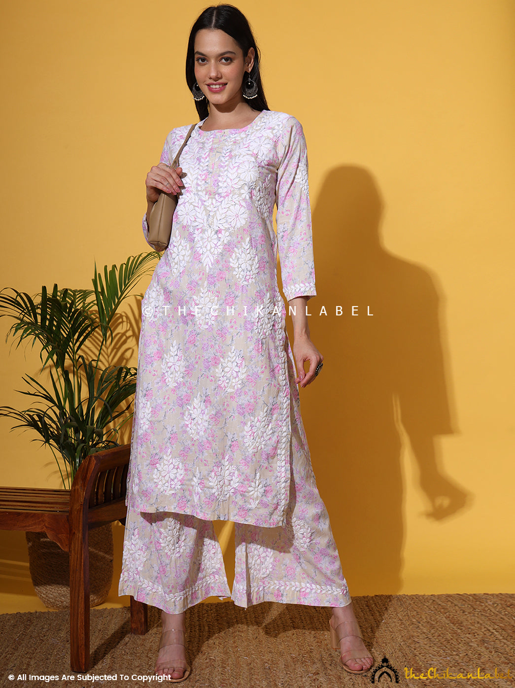 Pink Meher Mulmul Cotton Chikankari Kurta Set