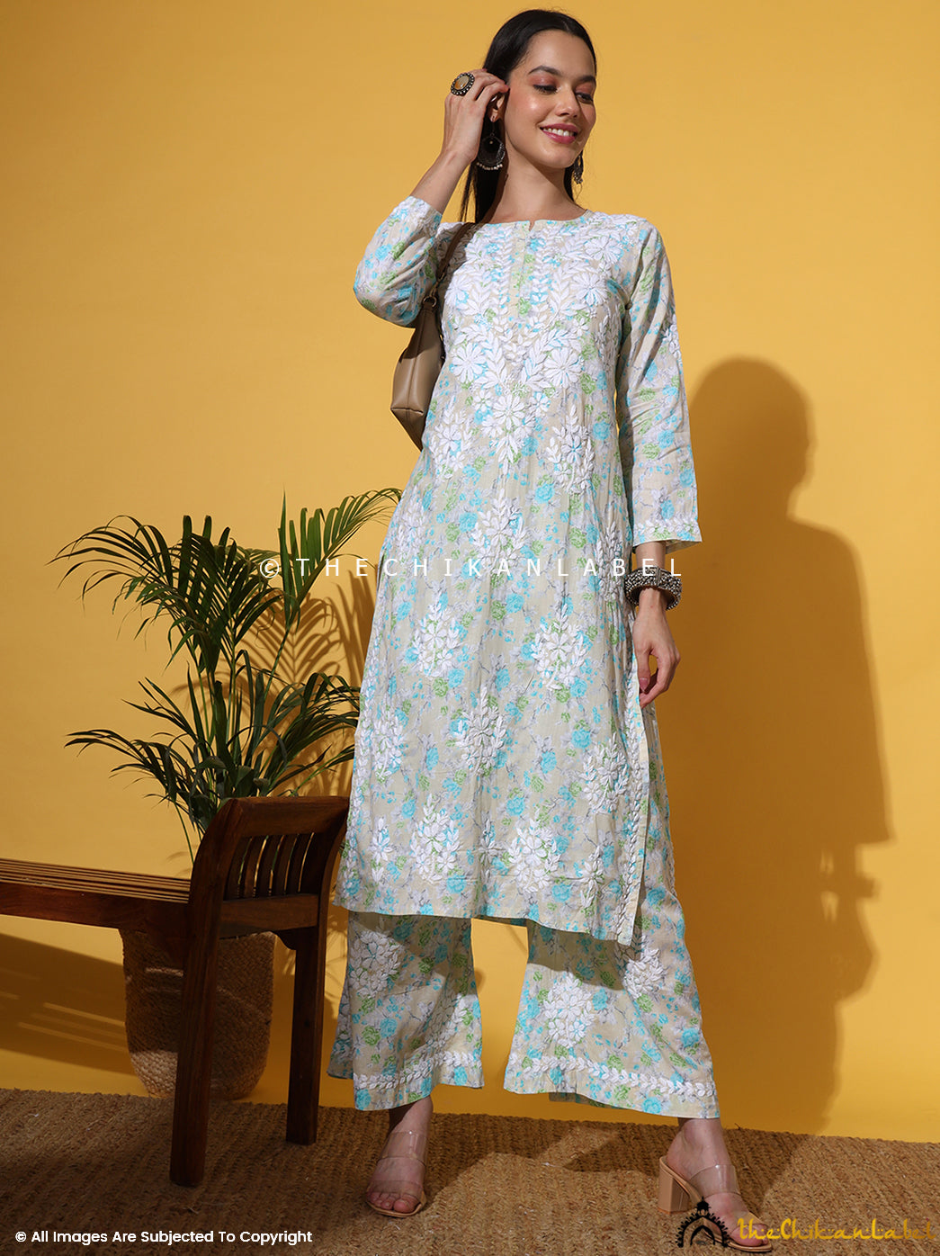 Green Meher Mulmul Cotton Chikankari Kurta Set