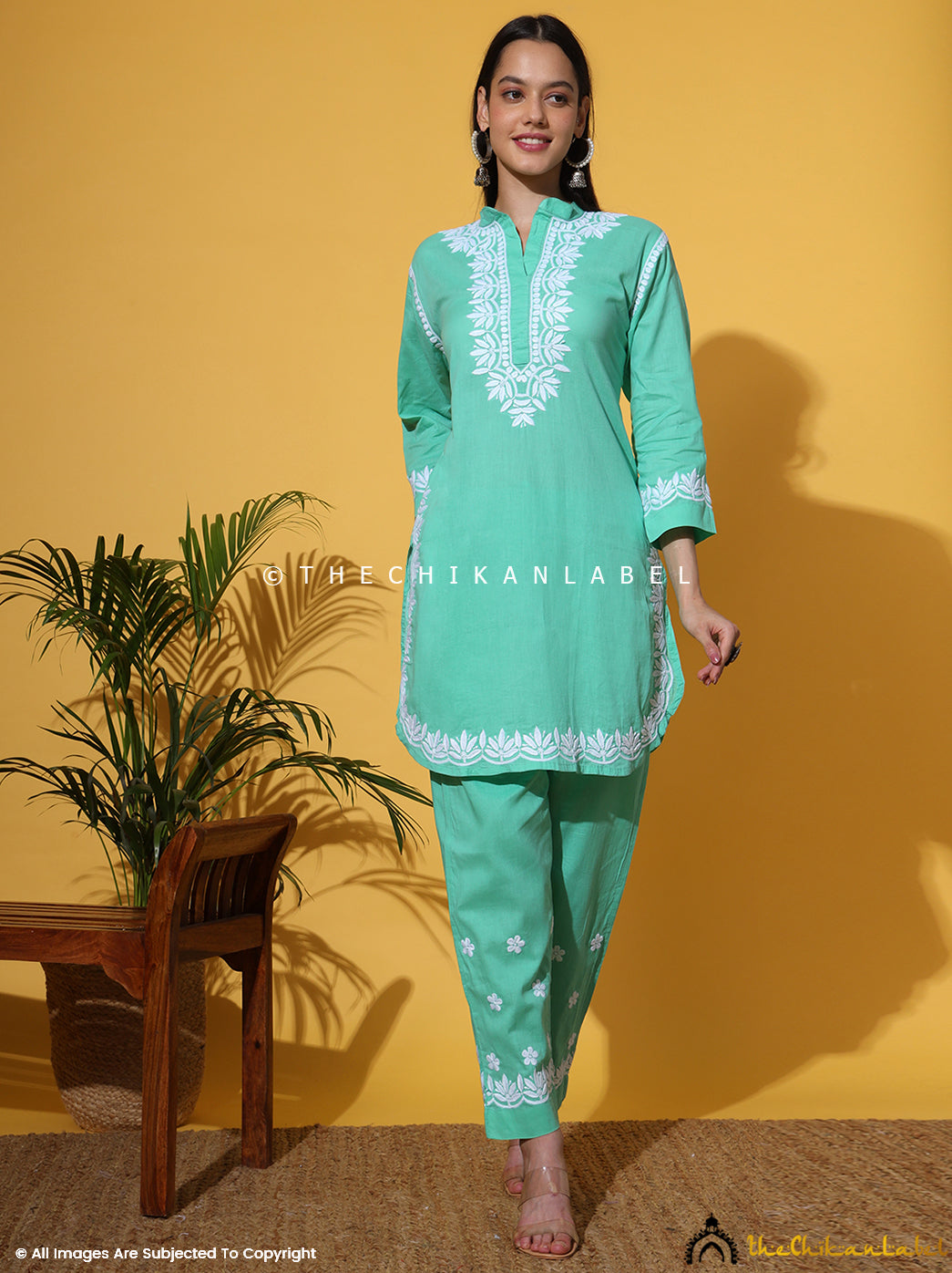 Green Rumi Organic Cotton Chikankari Kurta Set