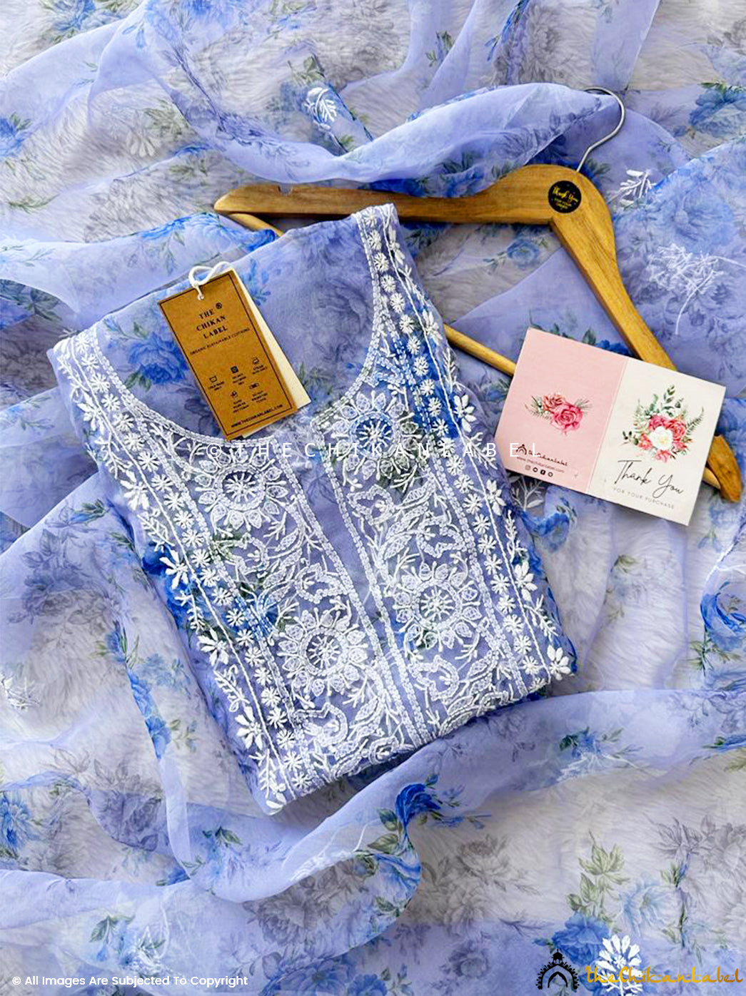 Lavender Ahyana Un-stitched Printed Organza Chikankari Suit