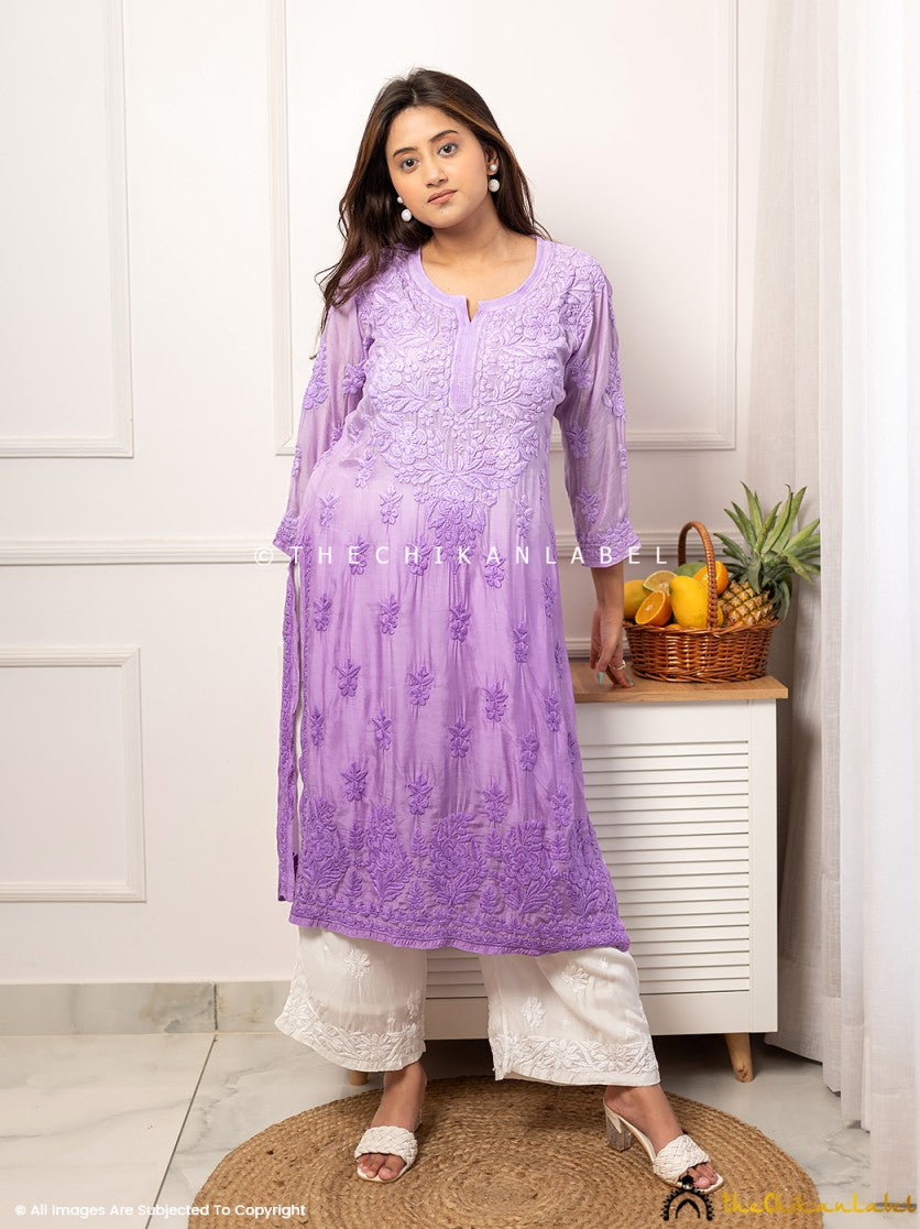 Lavender Asmeet Muslin Chikankari Straight Kurti