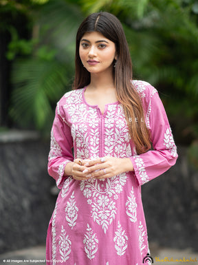 Onion Pink Ezna Modal Chikankari Kurti Pant Set