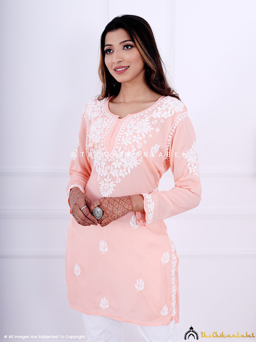 Peach Modal Chikankari Short Top