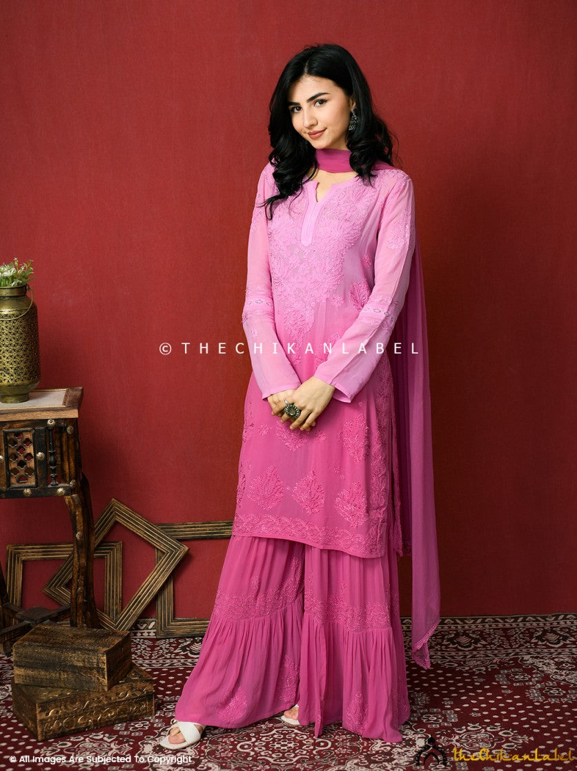 Pink Giva Viscose Chikankari Kurti Garara Set with Dupatta