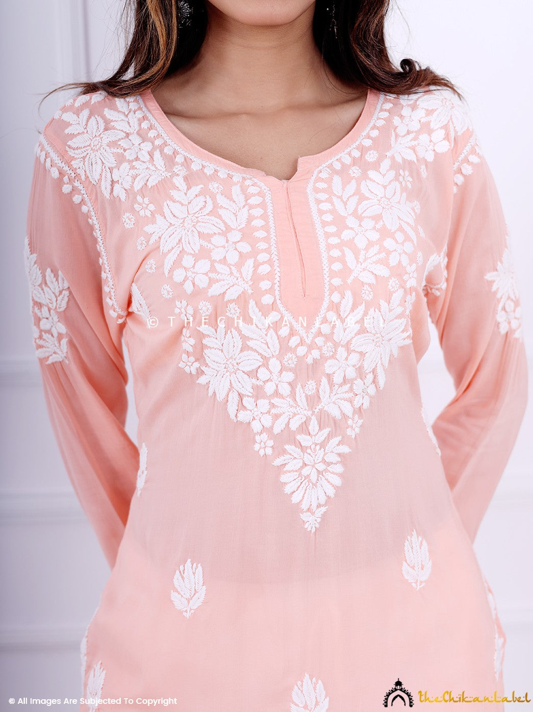 Peach Modal Chikankari Short Top