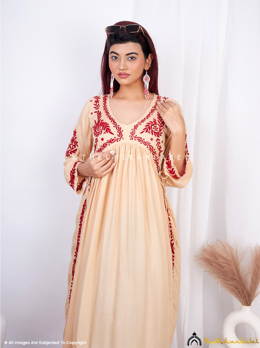 Beige Vamika Modal Chikankari Nayra Cut Anarkali