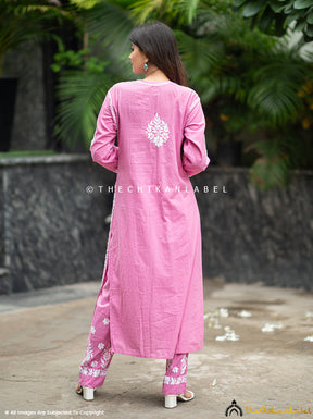 Onion Pink Ezna Modal Chikankari Kurti Pant Set