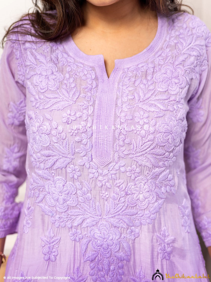 Lavender Asmeet Muslin Chikankari Straight Kurti