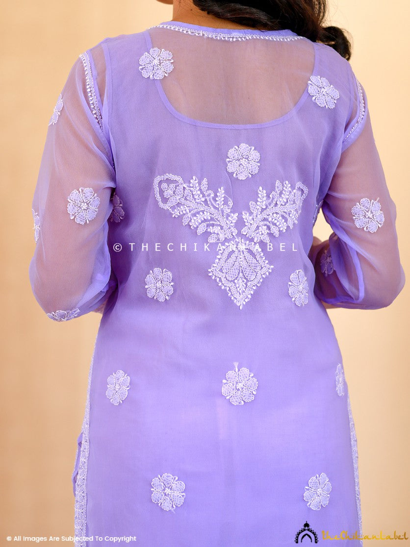 Lavender Naaz Georgette Chikankari Straight Kurti