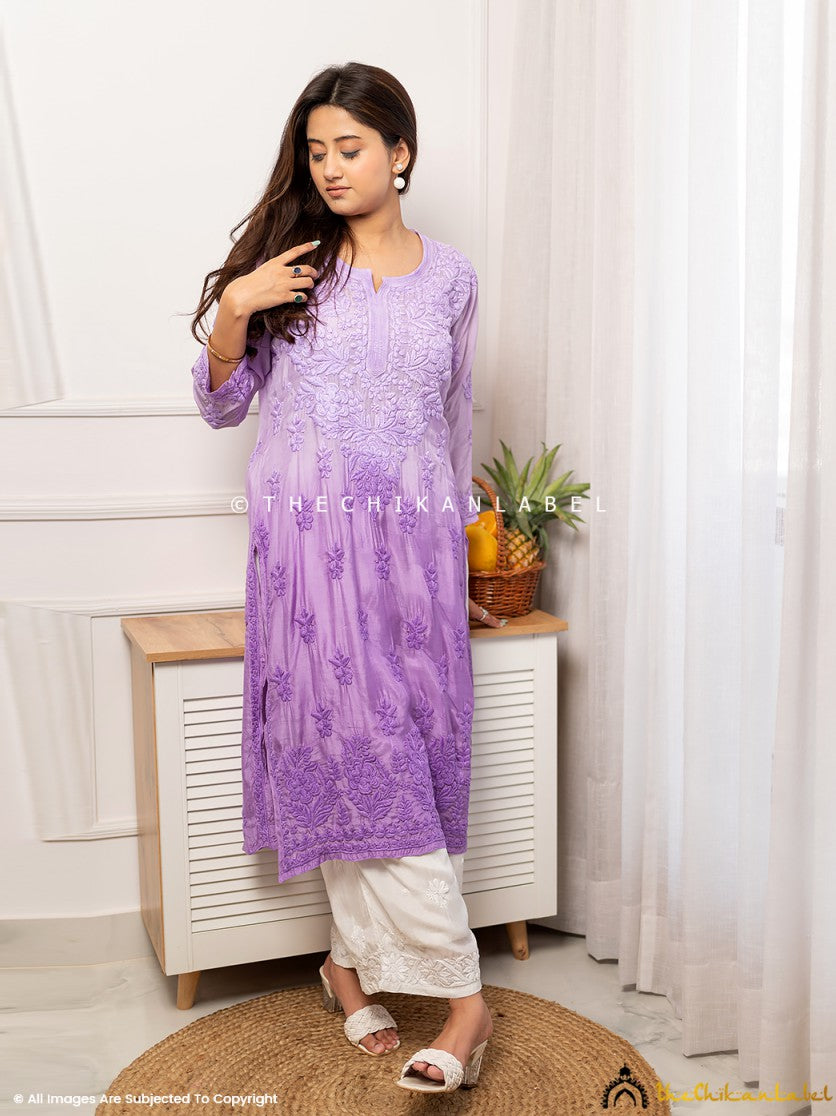 Lavender Asmeet Muslin Chikankari Straight Kurti