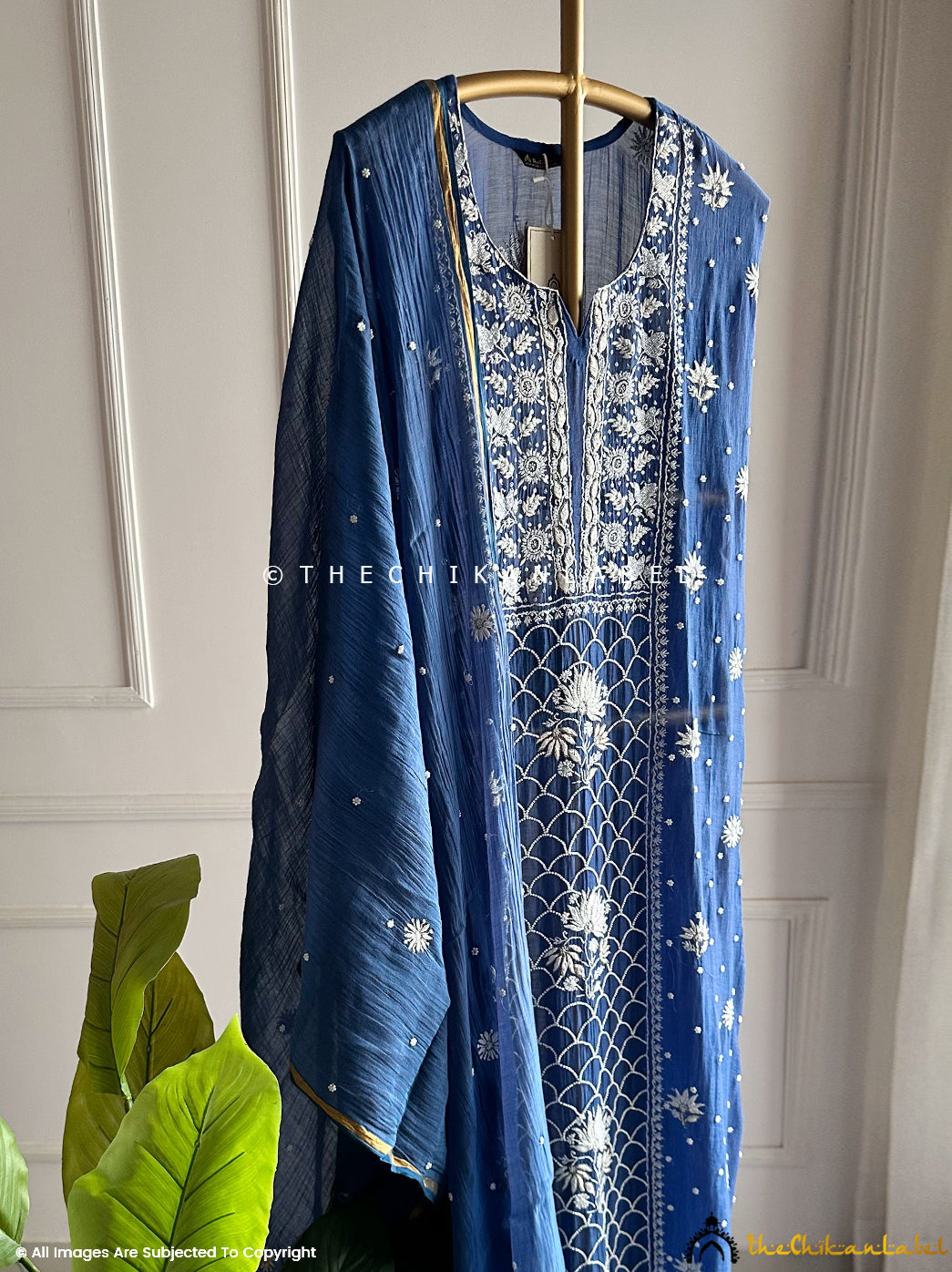 Hania Mulmul Chanderi Chikankari Straight Kurta Set with Dupatta ,Chikankari Straight Kurta Set with Dupatta in Chanderi Fabric For woman