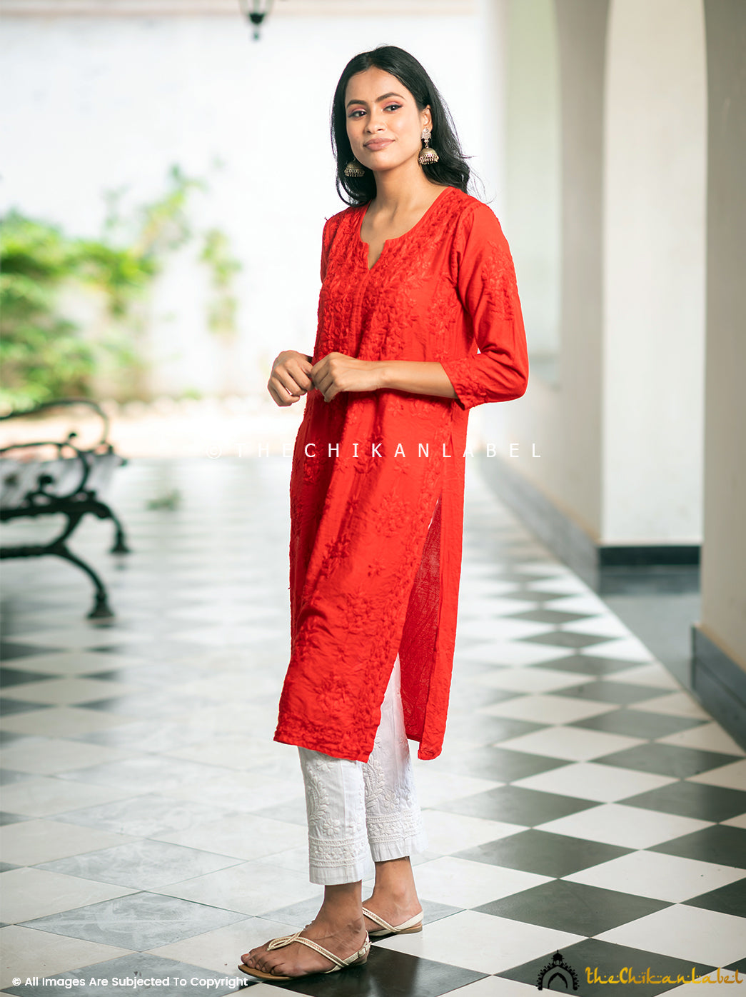 Red Iyada Chanderi Chikankari Straight Kurti ,Chikankari Straight Kurti in Chanderi Fabric For Woman