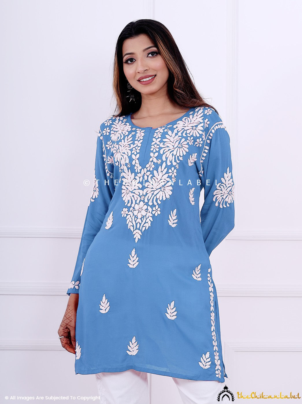 Powder Blue Modal Chikankari Short Top