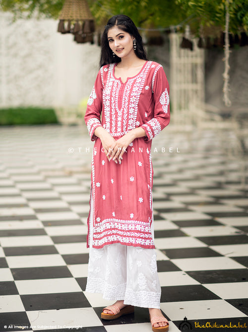 Coral Amara Muslin Chikankari Straight Kurti