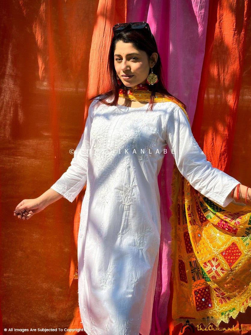 White Cotton Chikankari Kurti ,Chikankari Kurti in Cotton fabric For woman