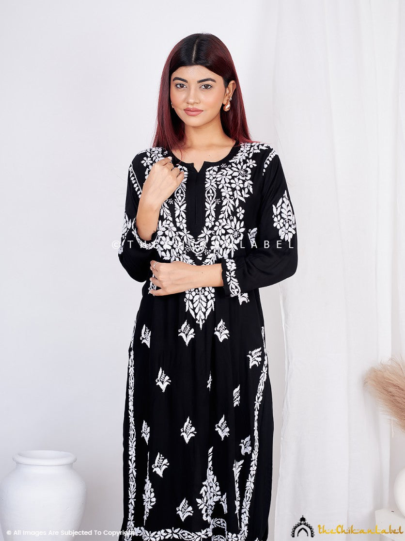 Black Aafna Modal Chikankari Kurta Palazzo Set