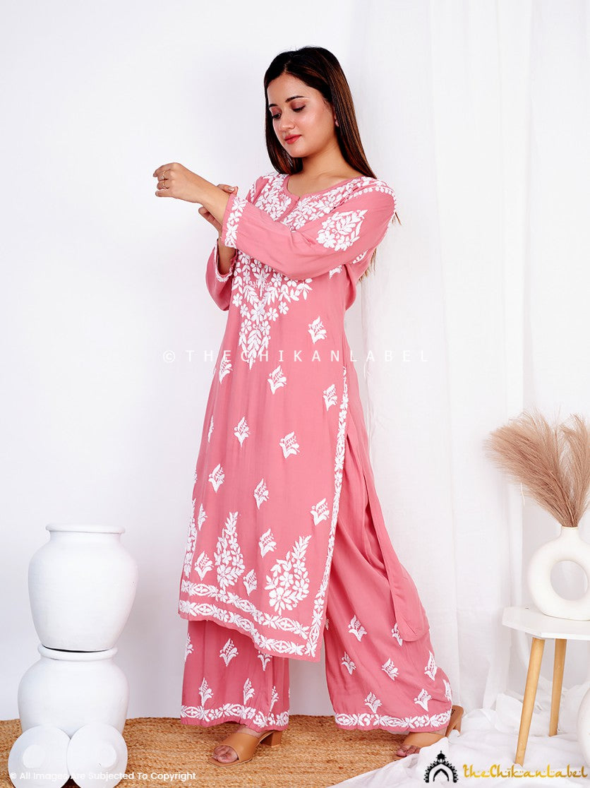 Coral Aafna Modal Chikankari Kurta Palazzo Set