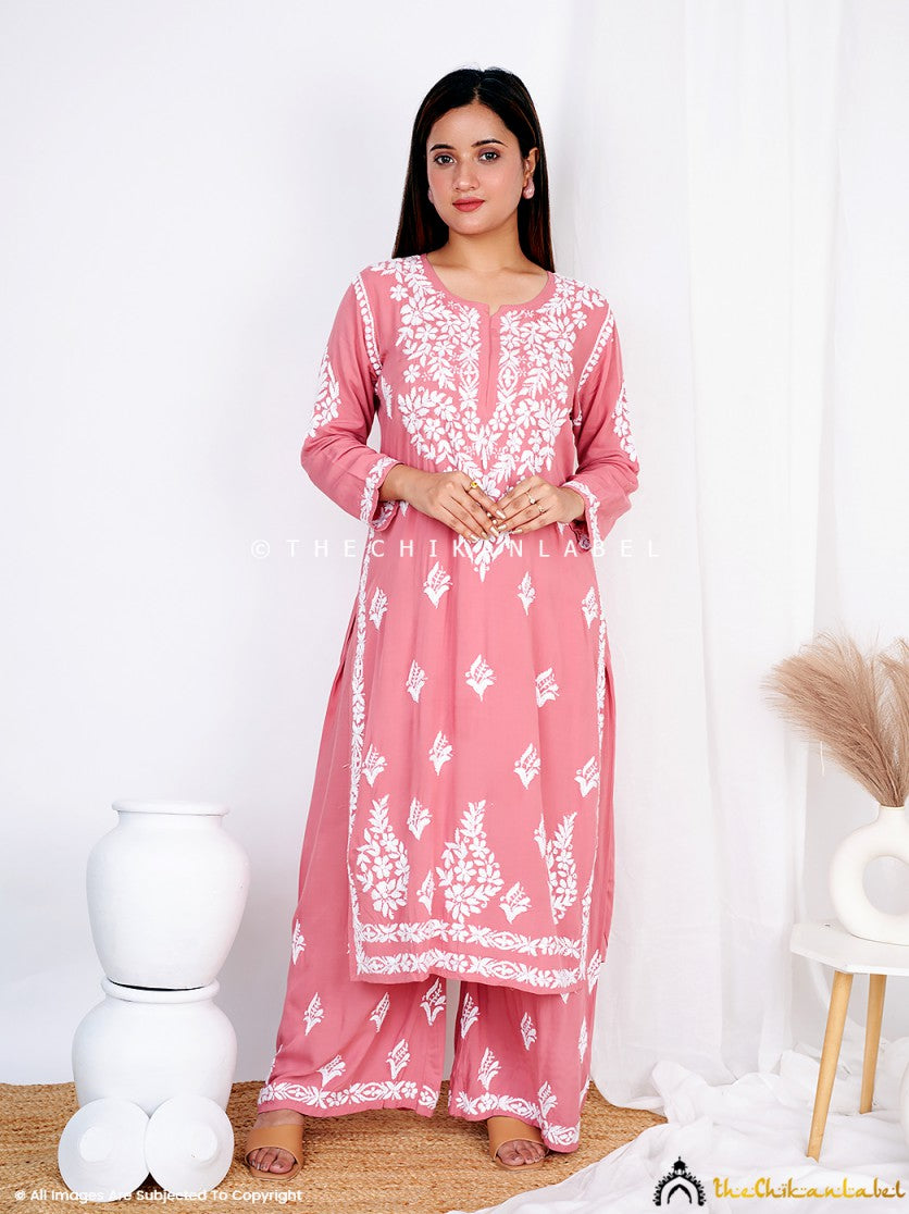 Coral Aafna Modal Chikankari Kurta Palazzo Set