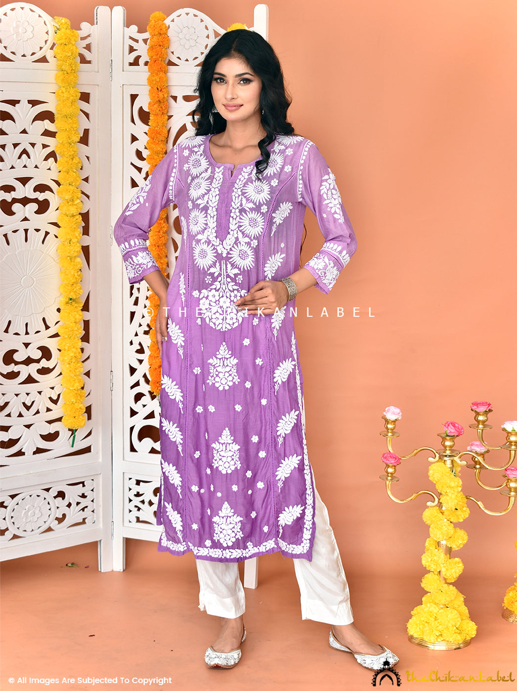 Purple Muslin Chikankari Straight Kurti ,Chikankari Straight Kurti in Muslin Fabric For Woman