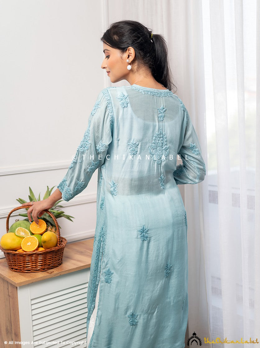 Green Asmeet Muslin Chikankari Straight Kurti